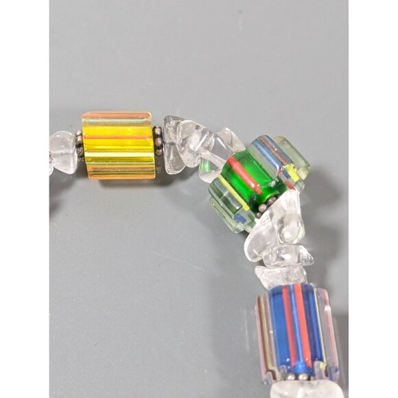 Colorful Art Glass Rock Crystal Beaded Bracelet Boho 6.5" - Picture 4 of 9